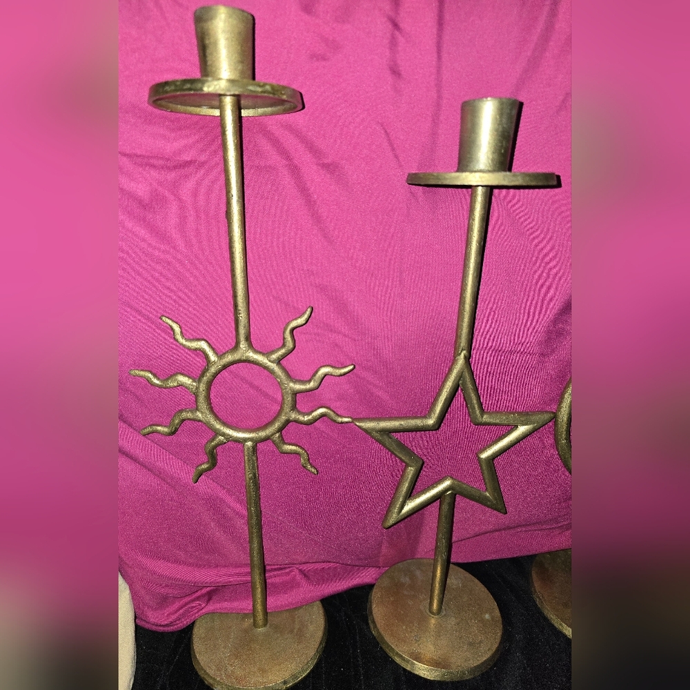 Vintage Wrough Iron Sun, Moon, and Star Celestial Candle Holders - Picture 3 of 10